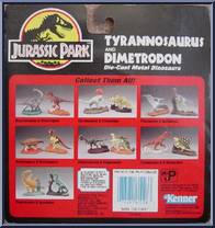 Tyrannosaurus & Dimetrodon from Jurassic Park - Die-Cast Metal Dinosaurs manufactured by Kenner [Back]