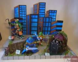 TMNT Toy Diorama Display with 4 Powered Up Turtles (Teenage Mutant Ninja Turtles) Custom Diorama / Playset
